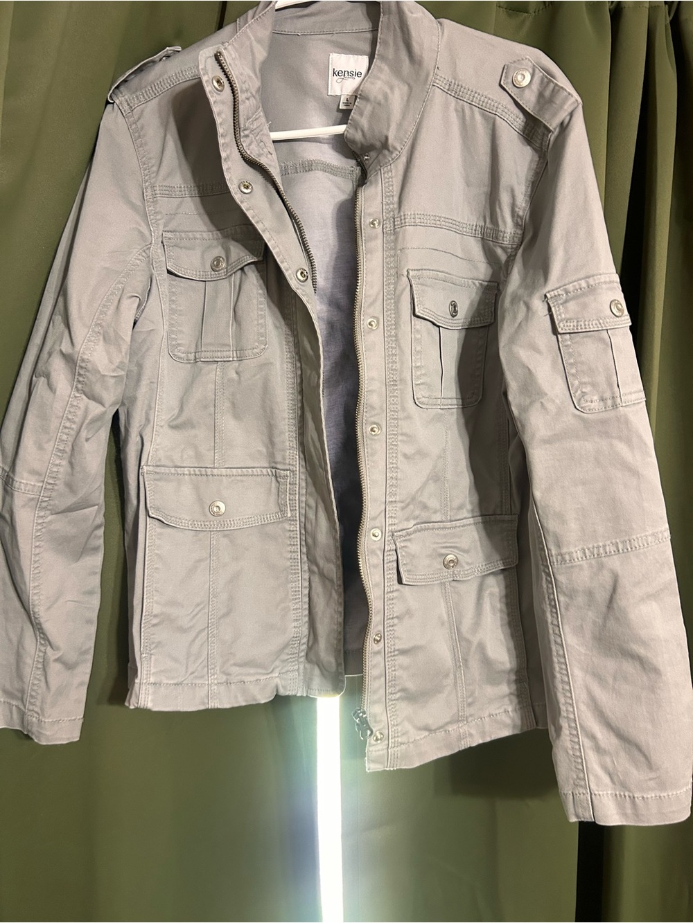 Kensie Light Gray Utility Jacket - Women - Picture 2 of 4